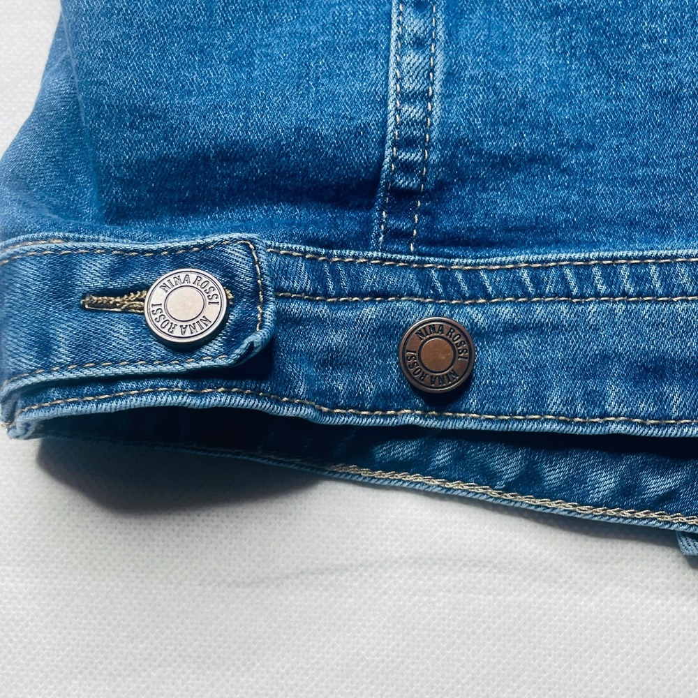 Heart Embroidered Denim Jacket Womens Medium Blue Wash Cropped Boutique - Picture 13 of 15